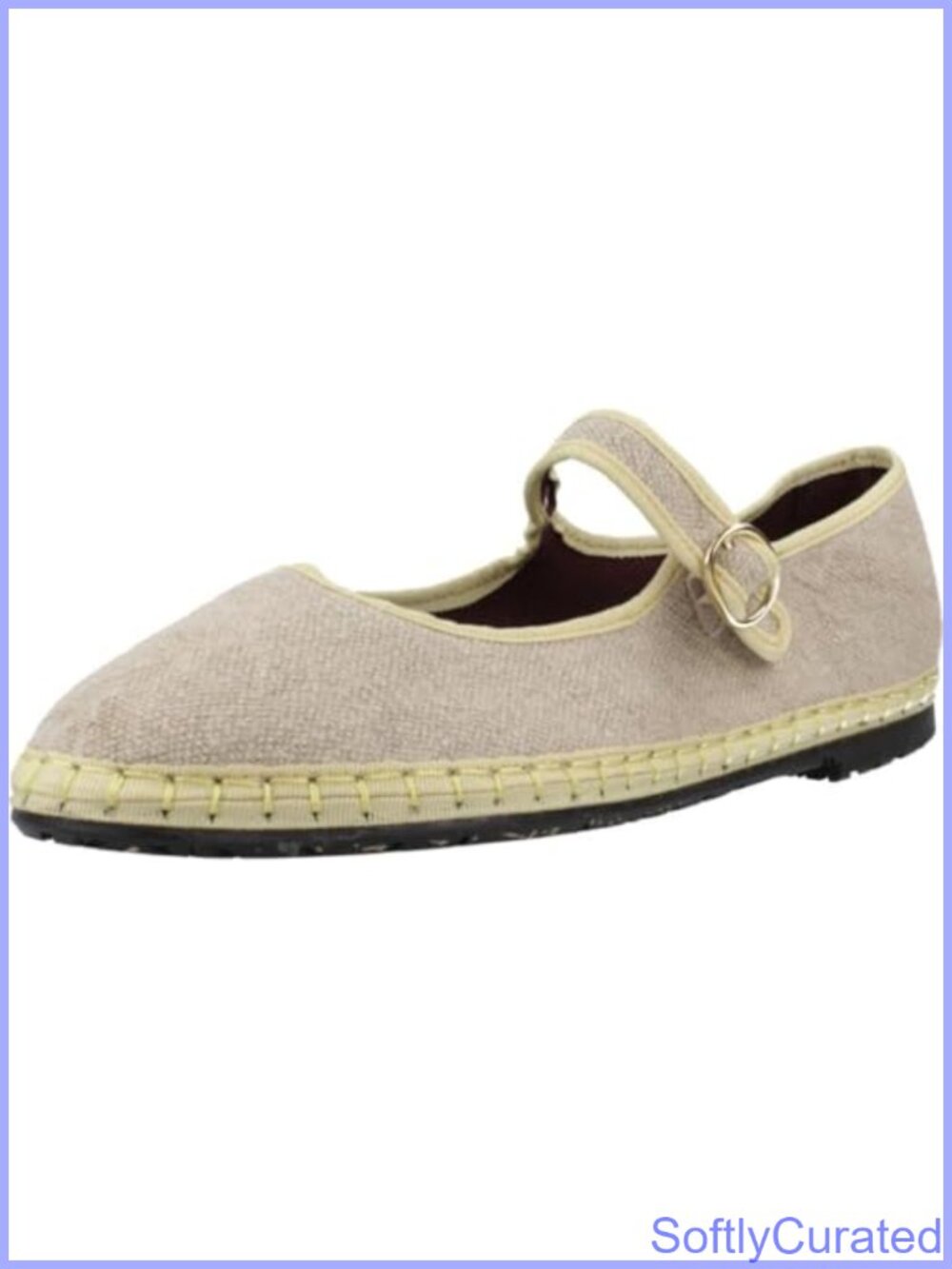 Linen Mary Jane Flats with Adjustable Buckle Strap and Cushioned Footbed